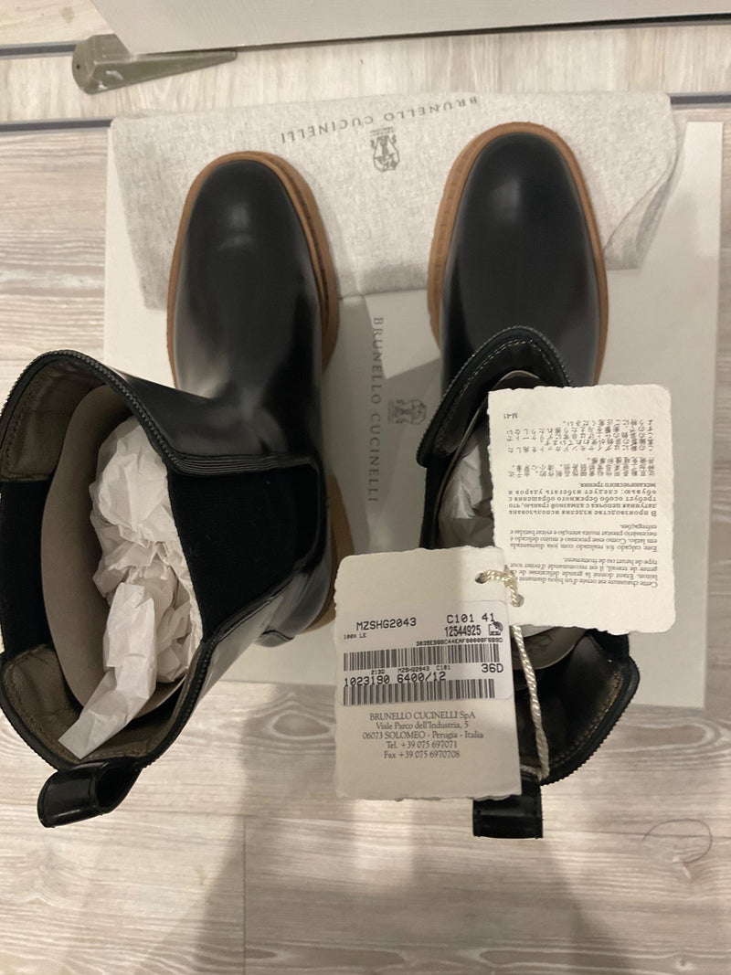 Brunello Cucinelli Black Leather Ankle Boots