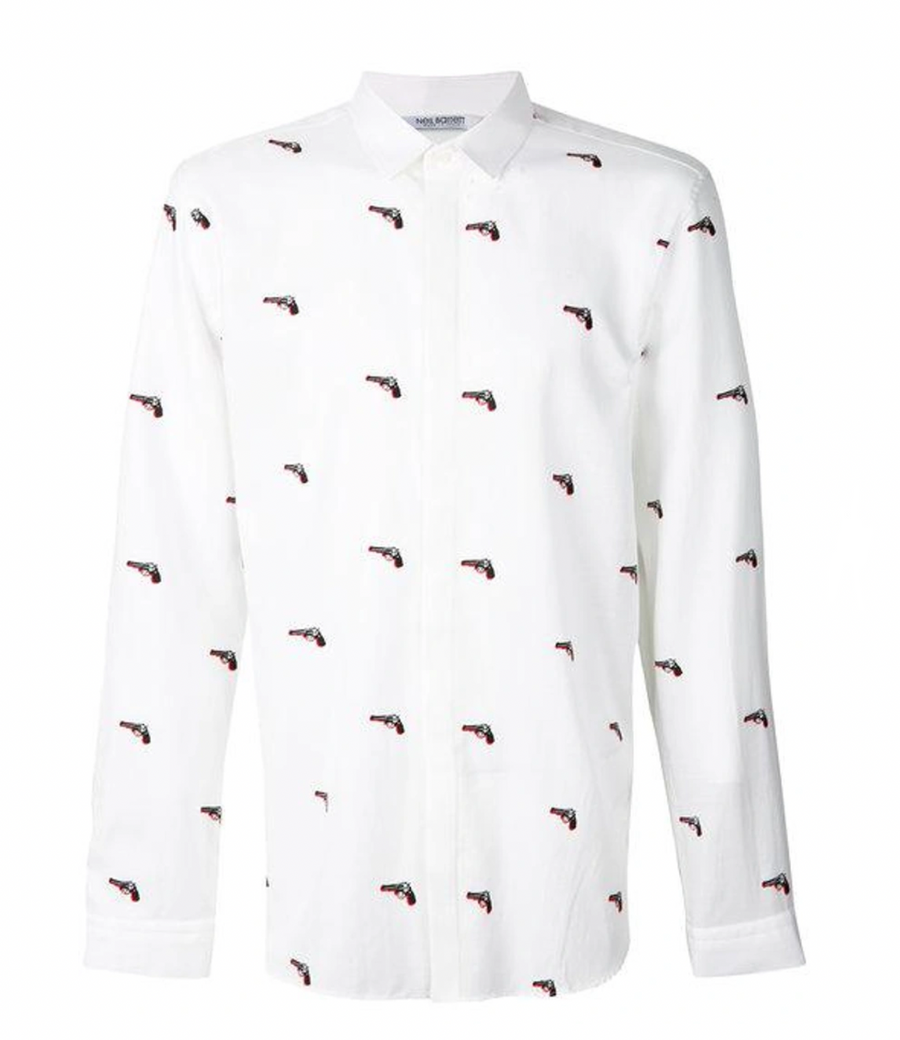 Pistol Print White Cotton Shirt
