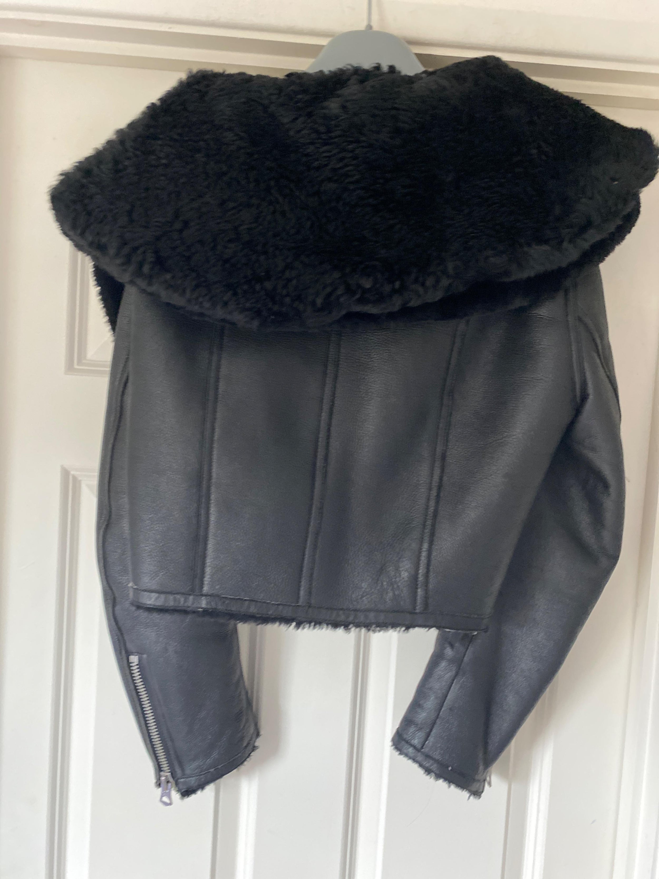 black leather & shearling aviator jacket