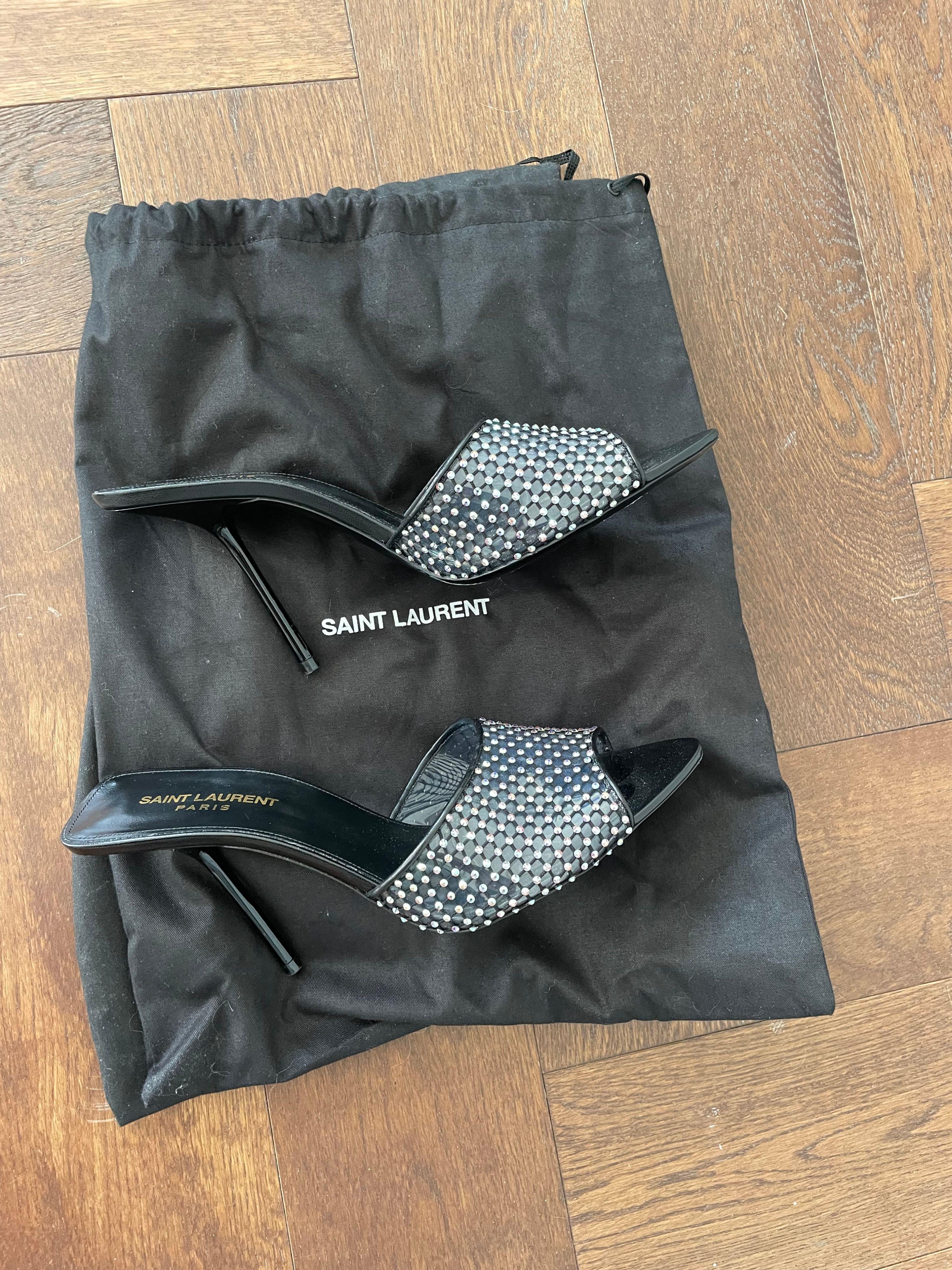 Saint Laurent Black Crystal Embellished Mules