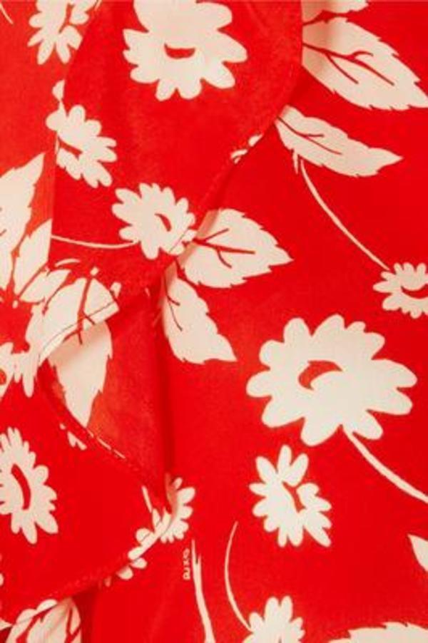 Rixo Red & White Floral Mini Wrap Dress