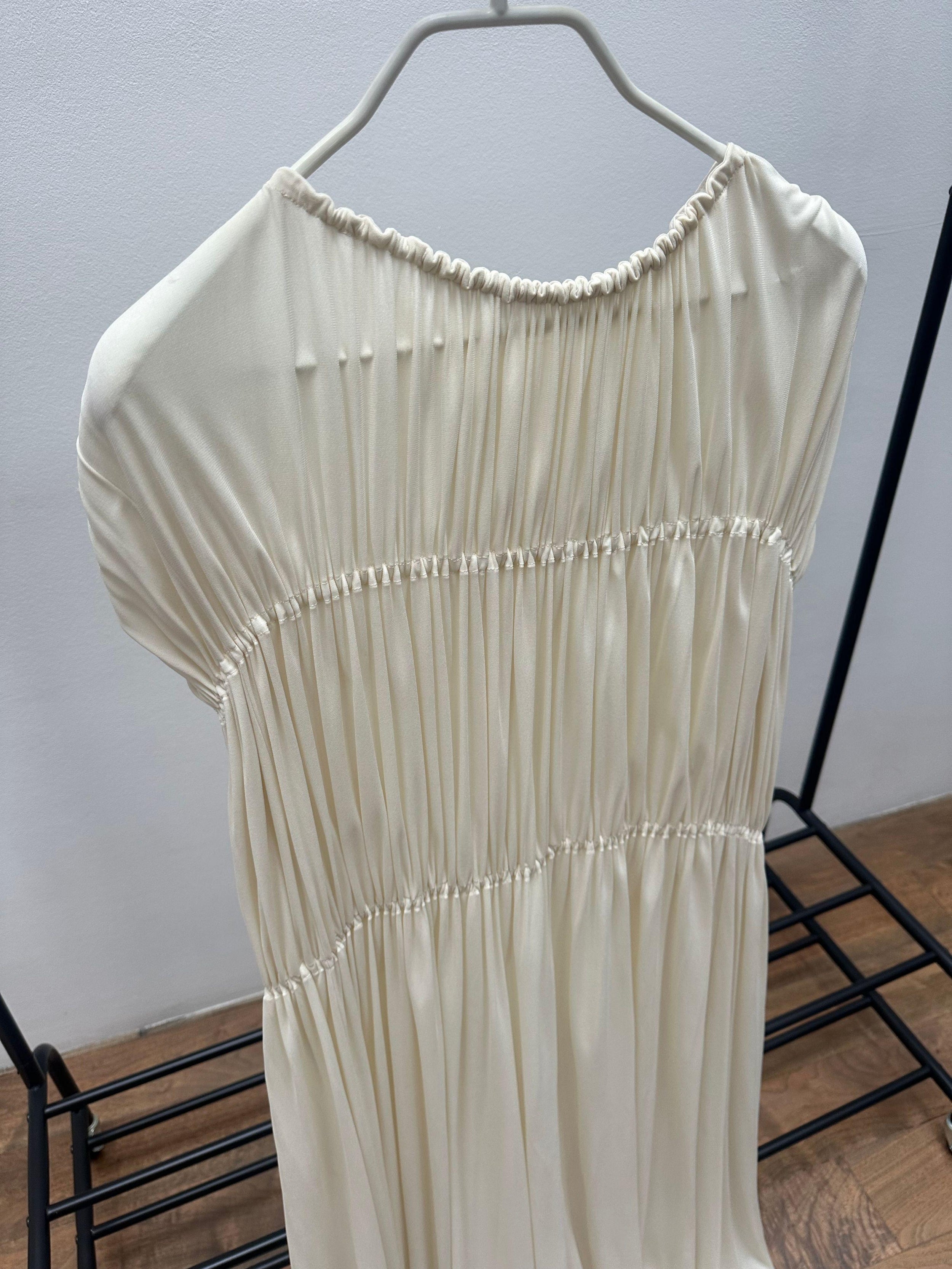 Jil Sander Cream Pleated Dress