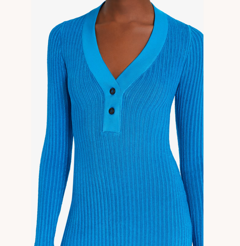 Blue Ribbed Knit Short Dress