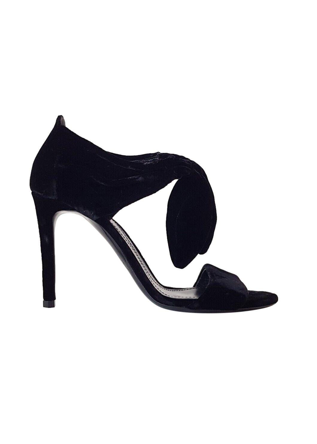 Black Velvet Bow Trim Sandals