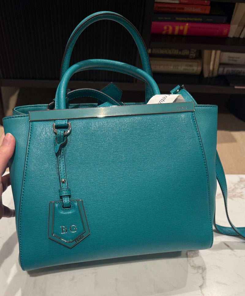 Fendi 2Jours Teal Leather Tote