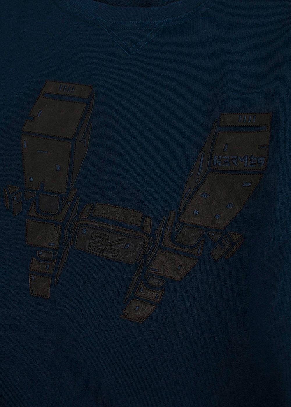 Hermes Navy Sweatshirt with Black Leather Detail