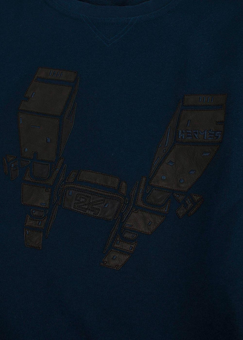 Hermes Navy Sweatshirt with Black Leather Detail