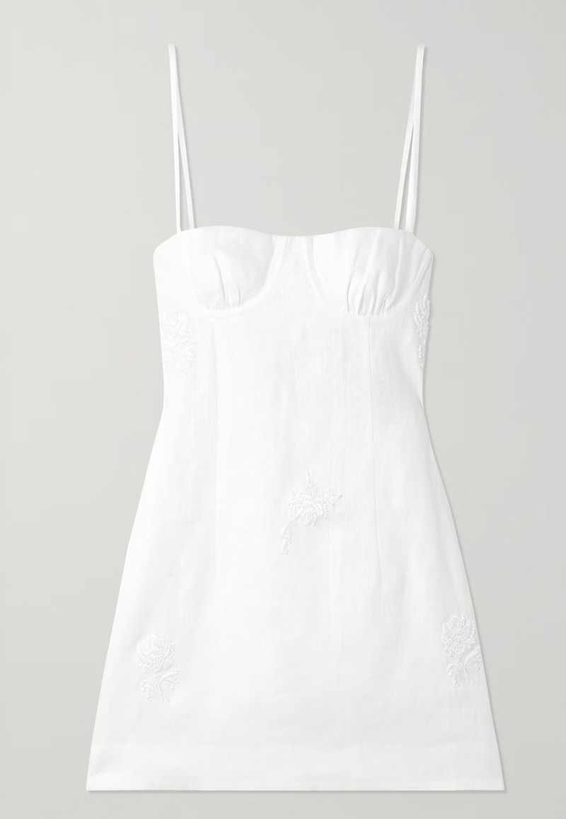 Sir the Label Alessandra Gathered Embroidered Linen Mini Dress