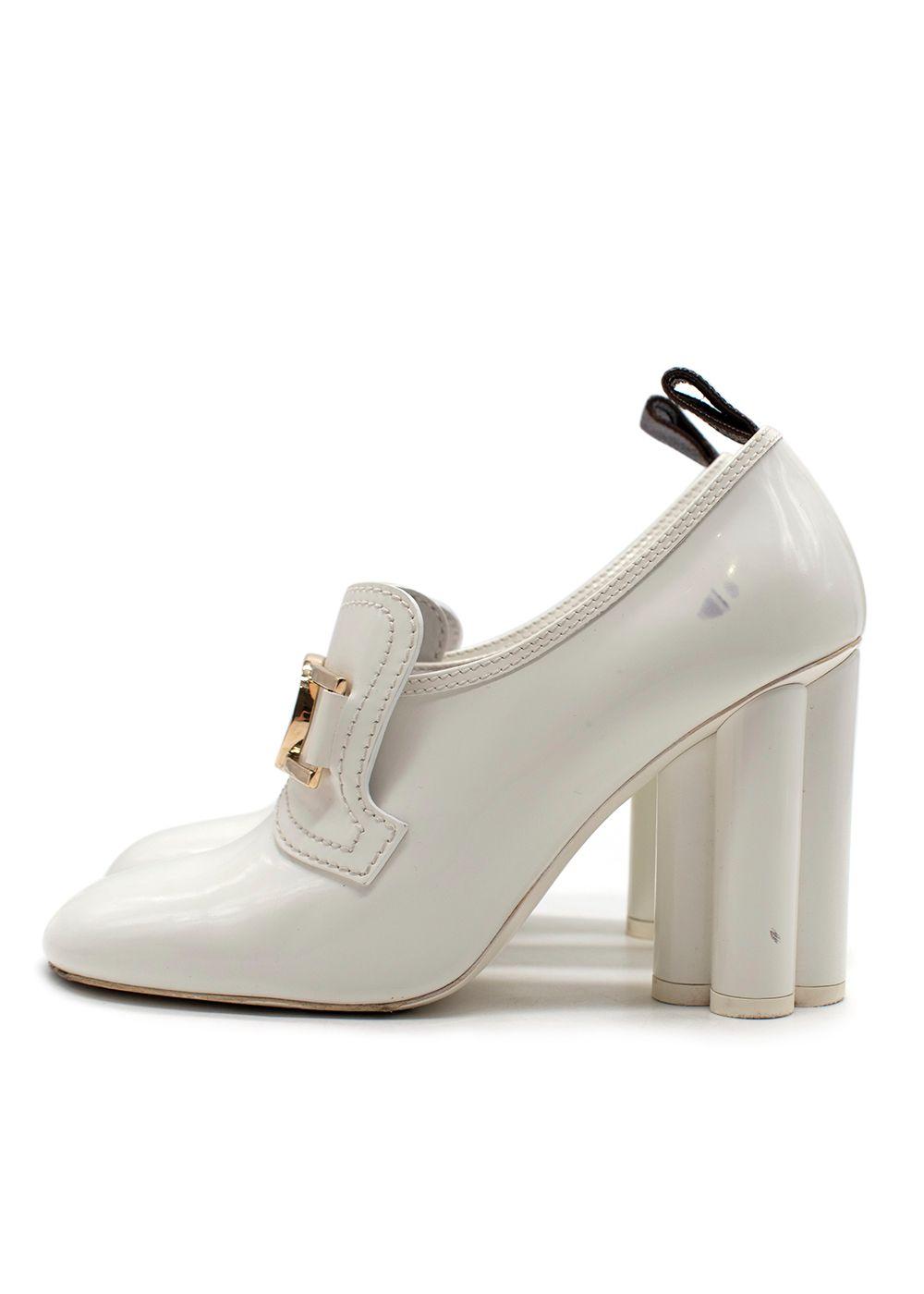 Louis Vuitton White Block Heel Loafer Style Shoes