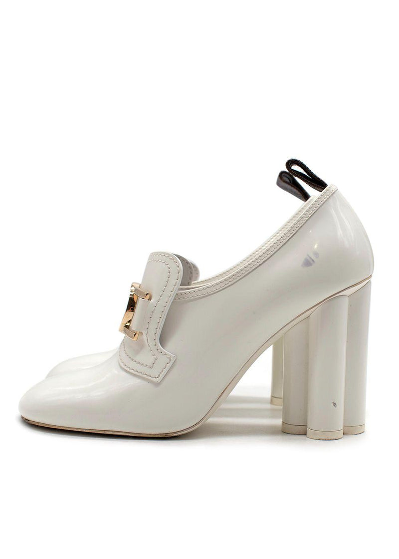 Louis Vuitton White Block Heel Loafer Style Shoes