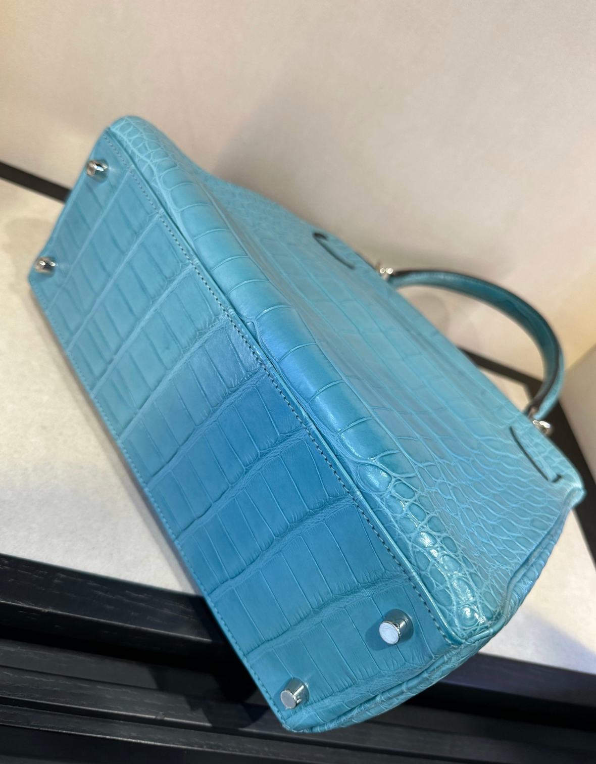 Hermes Bleu St Cyr Matte Croc Kelly 28