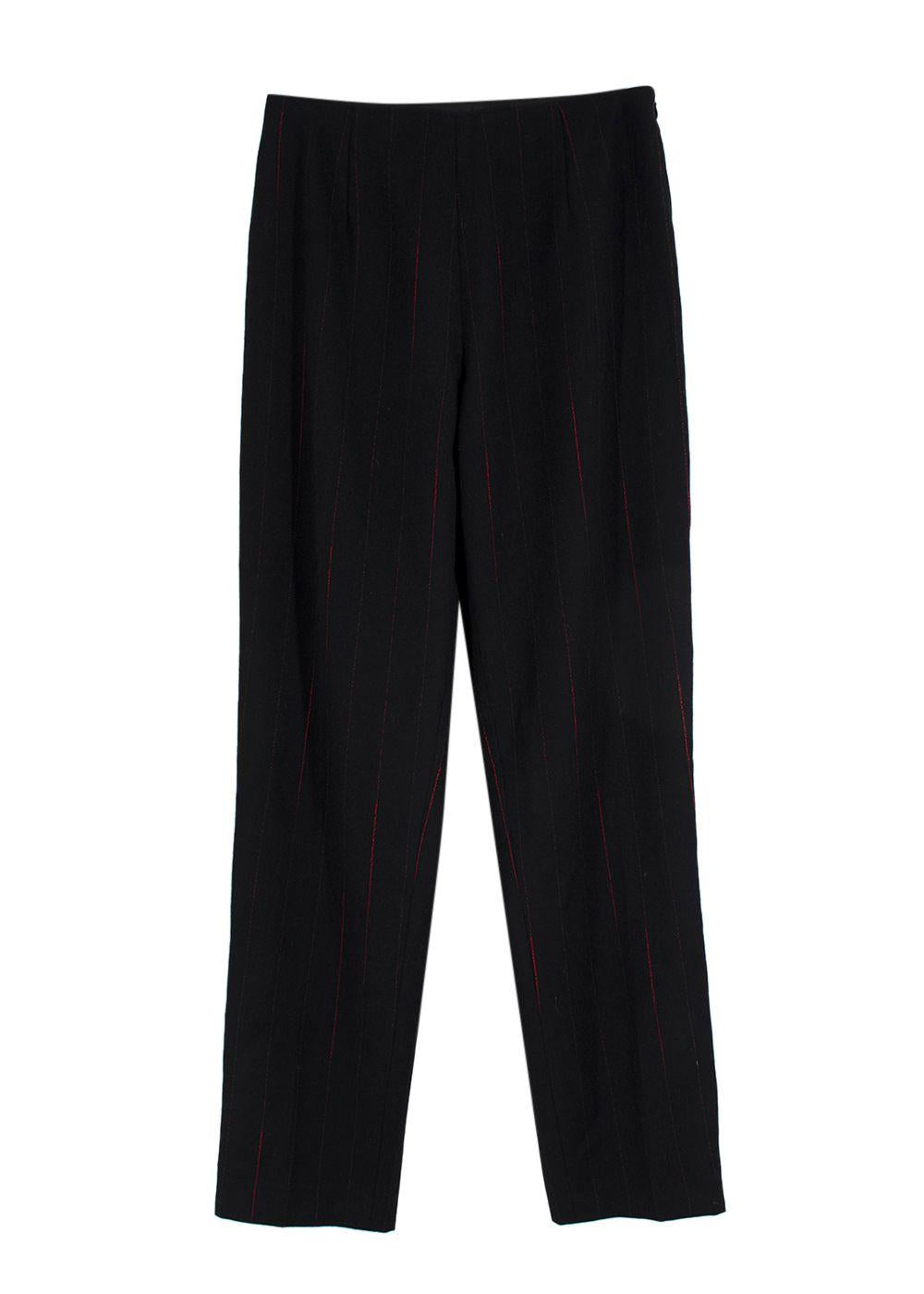 Mugler Black with Red Pinstripe Wool Trousers
