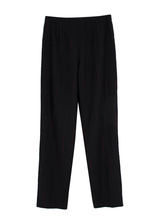 Mugler Black with Red Pinstripe Wool Trousers