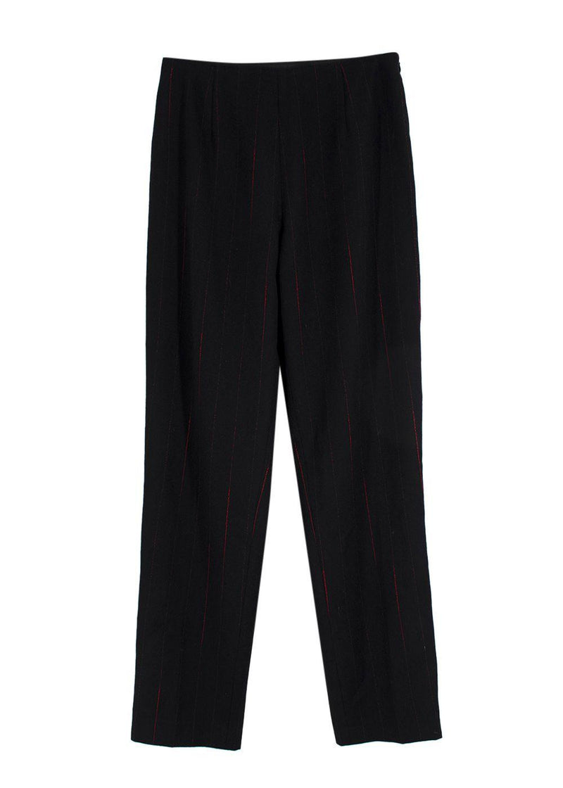 Mugler Black with Red Pinstripe Wool Trousers