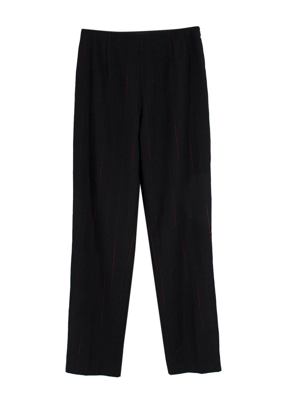 Mugler Black with Red Pinstripe Wool Trousers