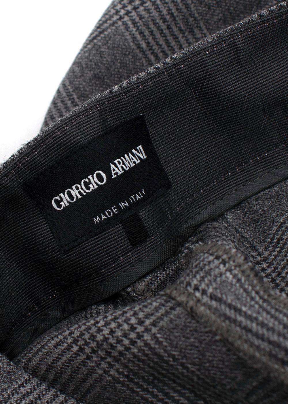 Giorgio Armani Grey Wool-Blend Checked Trouser