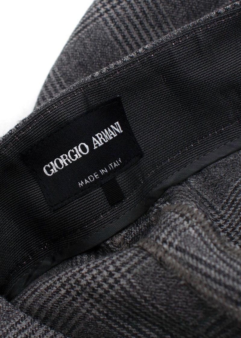 Giorgio Armani Grey Wool-Blend Checked Trouser