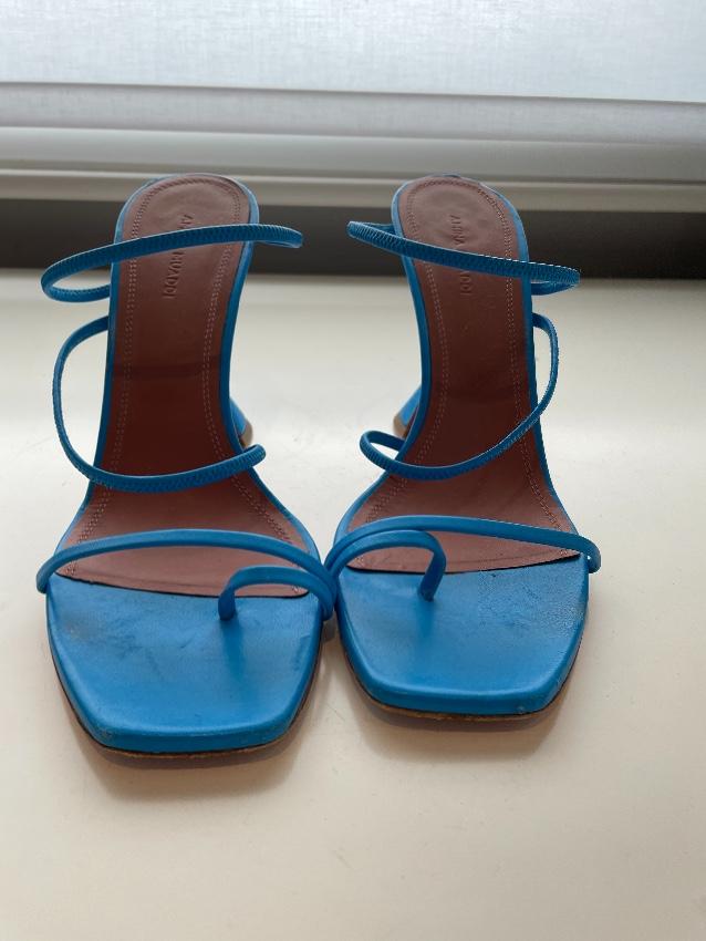 Amina Muaddi Naima Strappy Toe Loop Blue Sandals