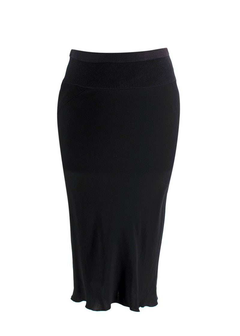 Rick Owens Black Knit Midi Skirt with Chiffon Hemline