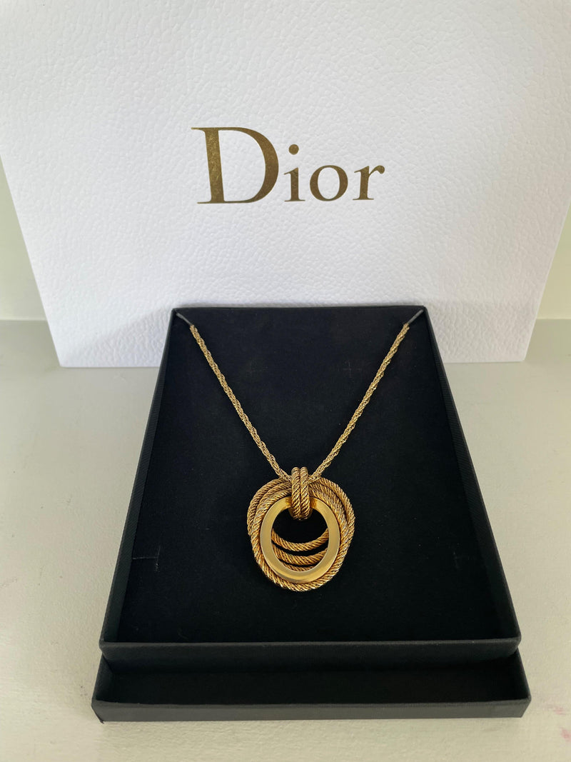 Dior Grosse Vintage Gold Plated Twisted Pendant Necklace