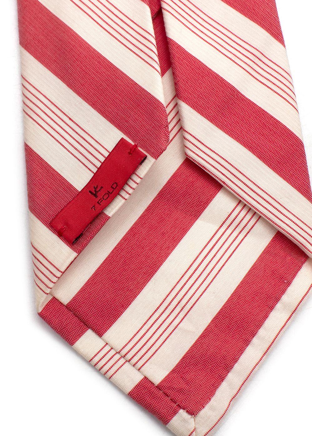 Isaia Red and White Striped Tie