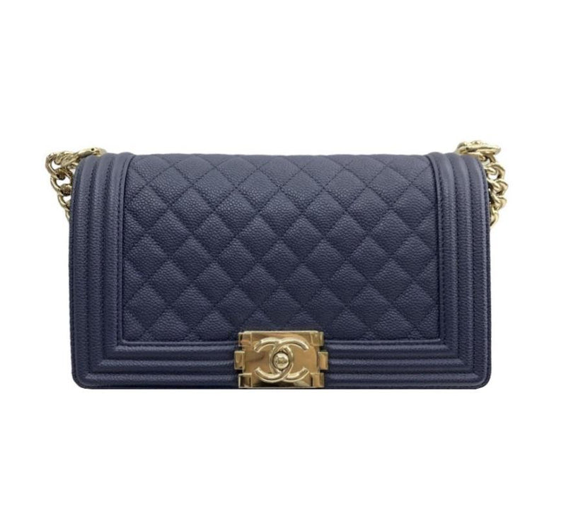 Chanel Navy Caviar Leather Medium Boy Bag
