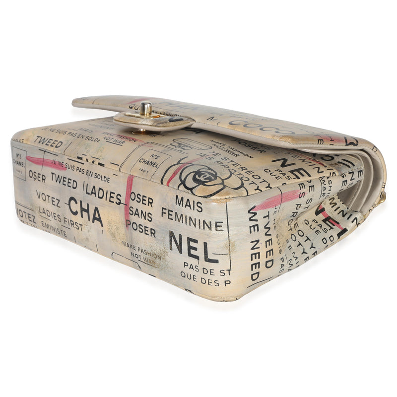 Chanel Newspaper Print Lambskin Medium Double Flap Bag
