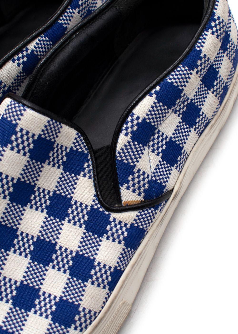 Celine Royal Blue and White Plaid Slip On Trainers