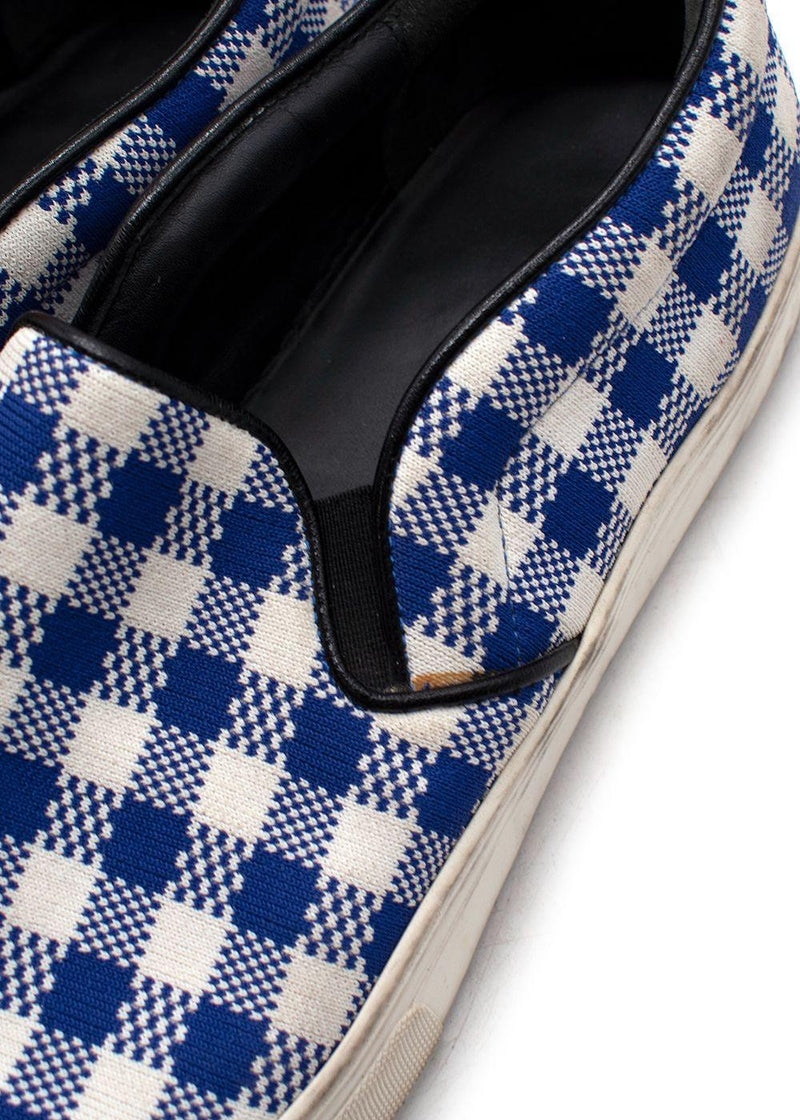 Celine Royal Blue and White Plaid Slip On Trainers