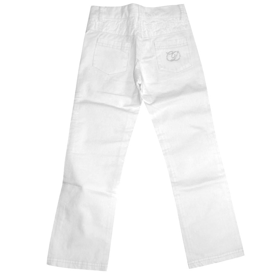 DIOR girls white jeans with CD crystal logo, size 5 years