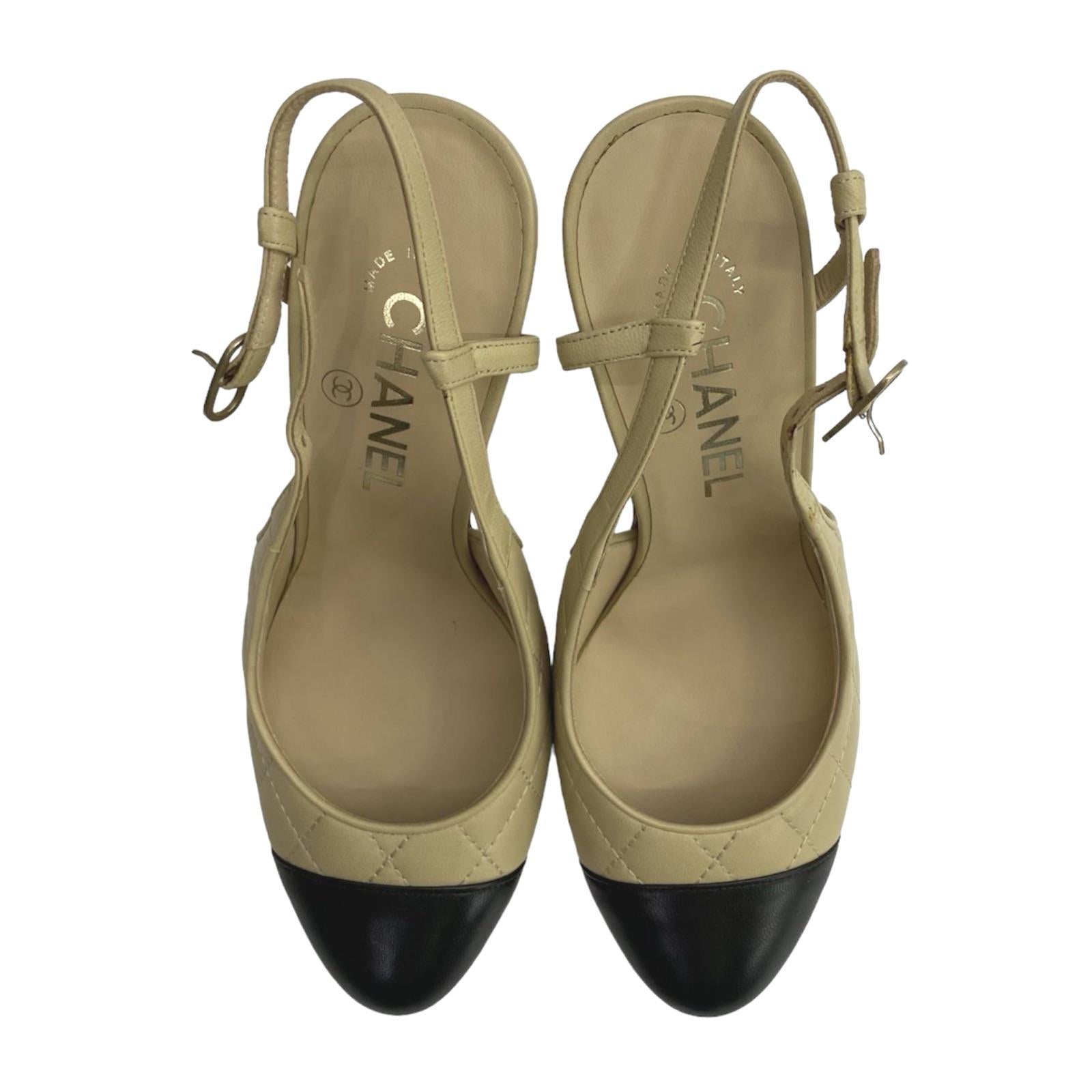 Chanel Beige Lambskin Cork Slingback Heels