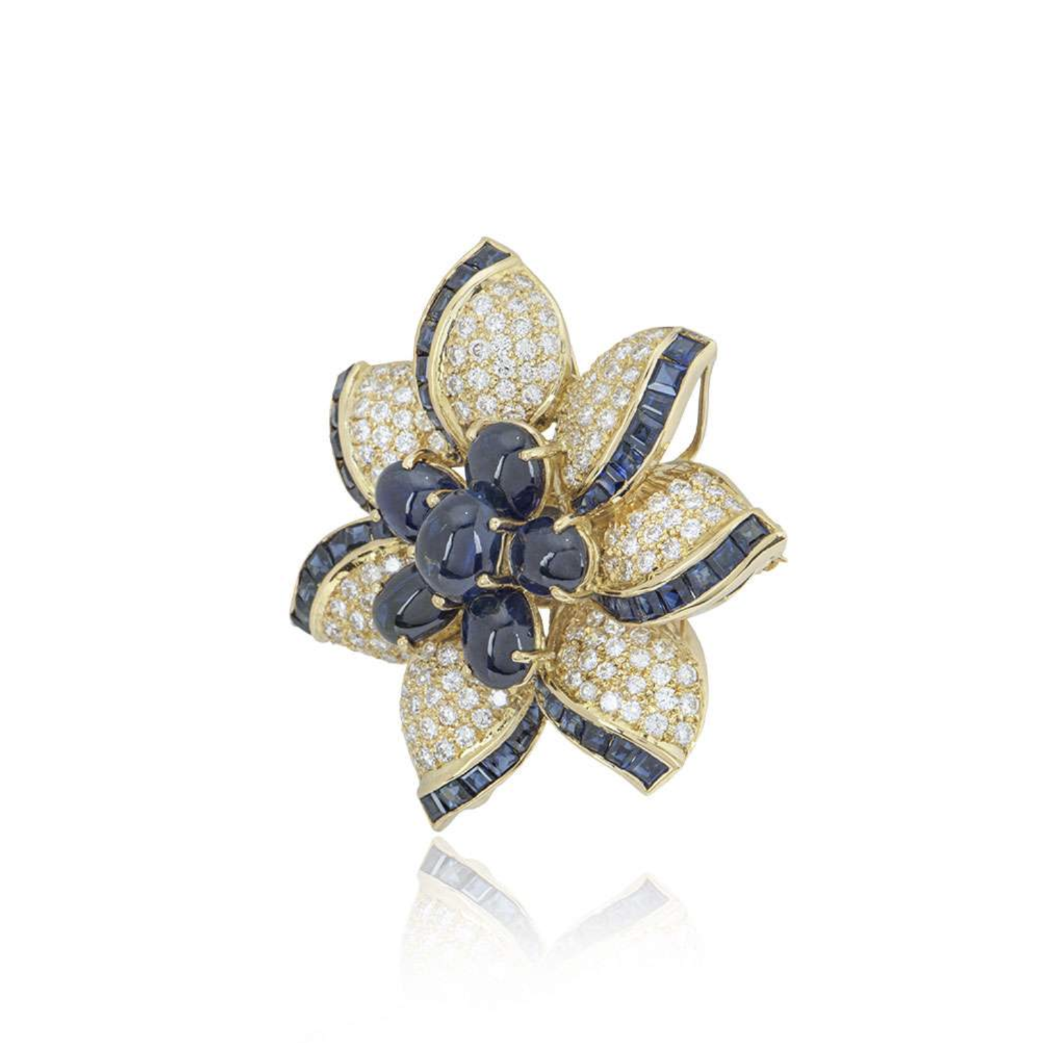 Bespoke Yellow Gold Diamond & Sapphire Flower Brooch