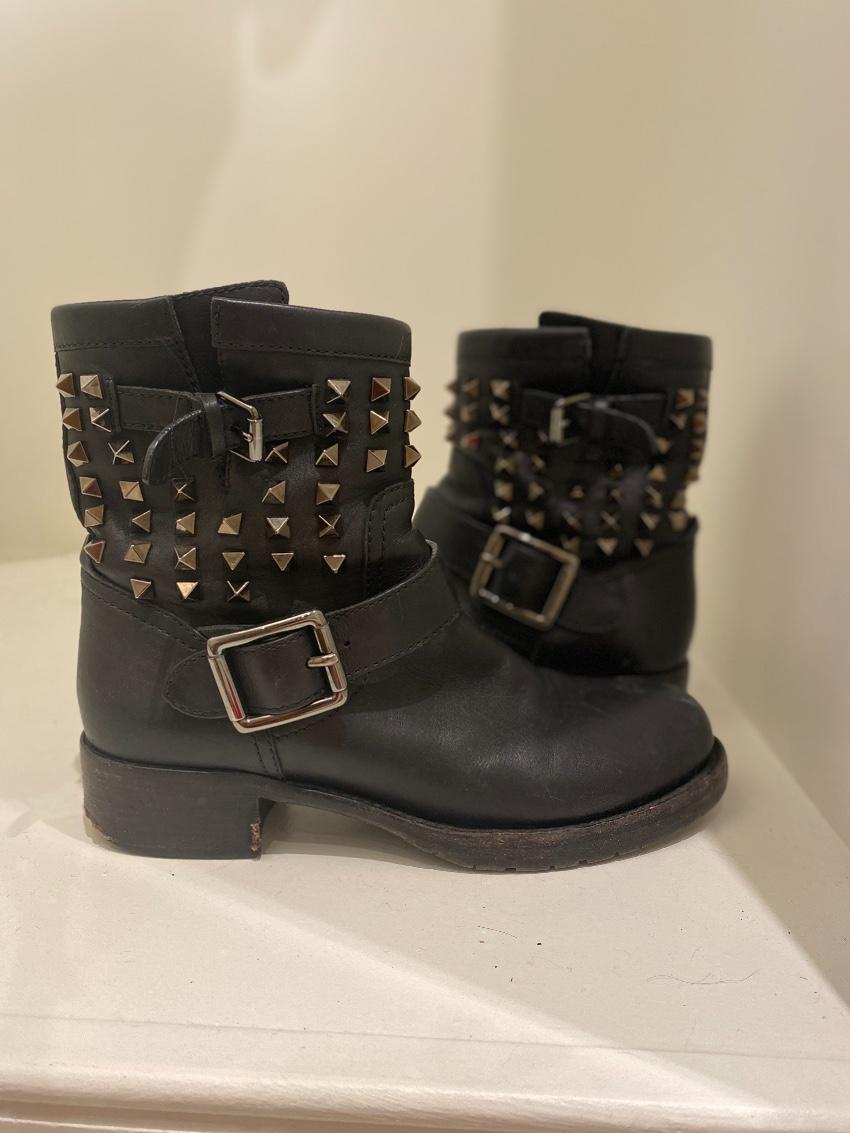 Valentino Black Leather Rockstud Biker Boot