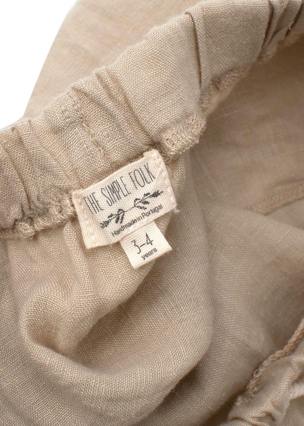 3-4Y Kids Beige Linen Pants