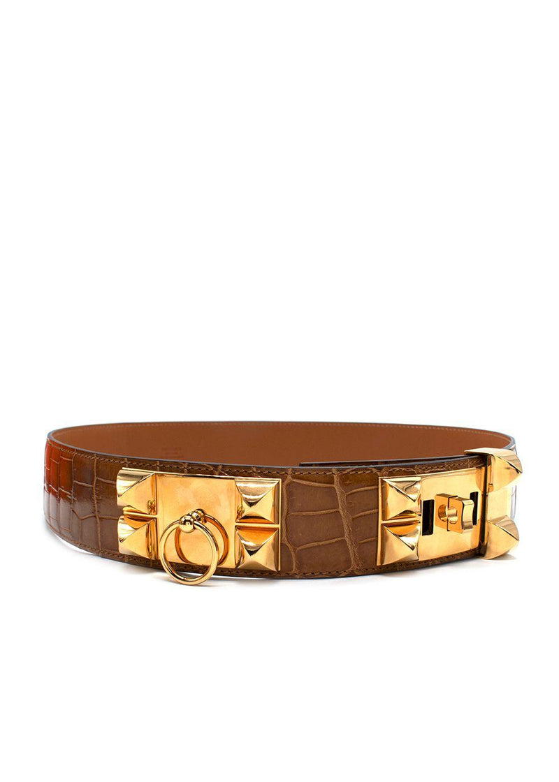 Hermès Medor “Collier de Chien” Belt in Crocodile Leather  Full length 97cms