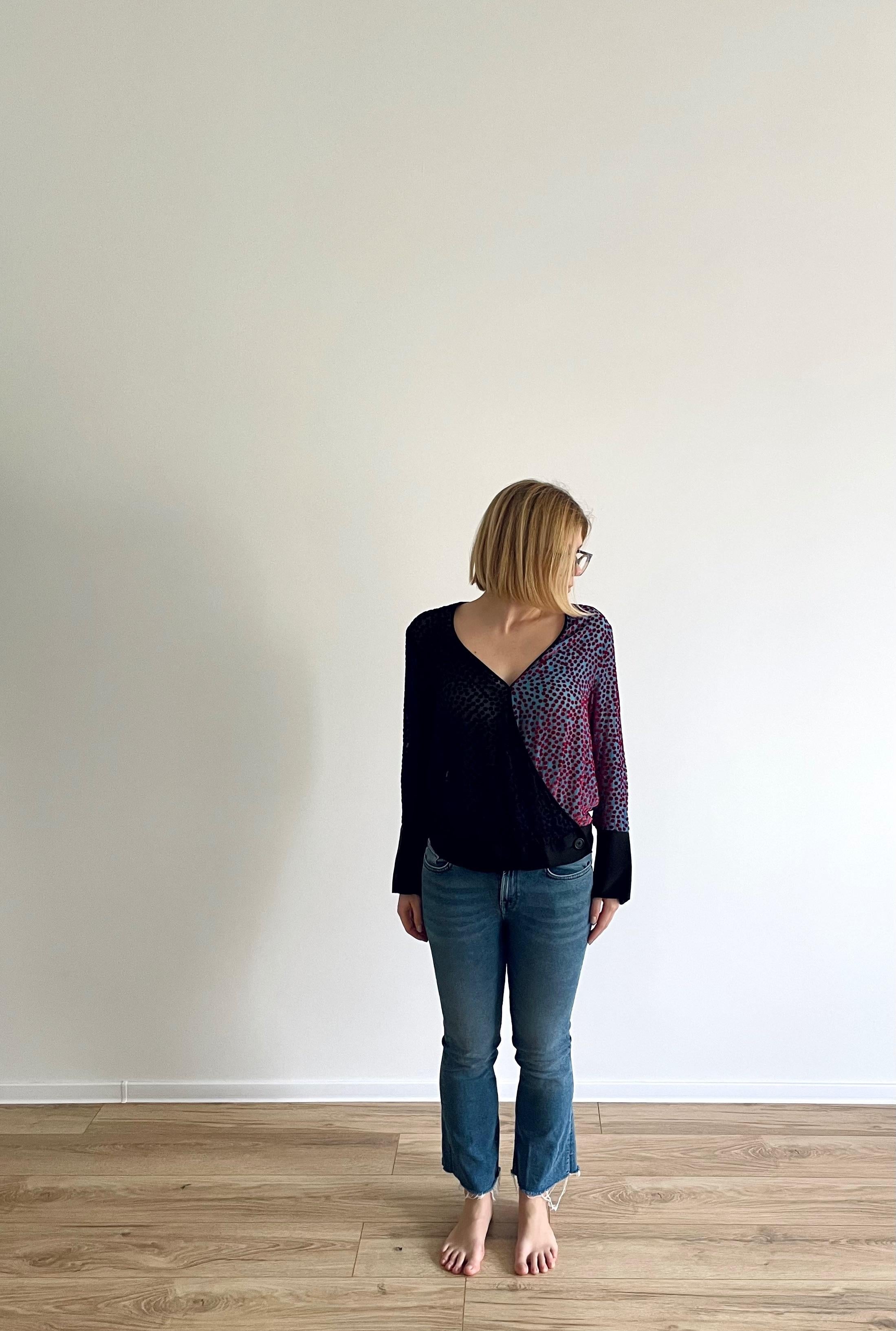 Multicolour Polka Dot Devore Velvet Blouse
