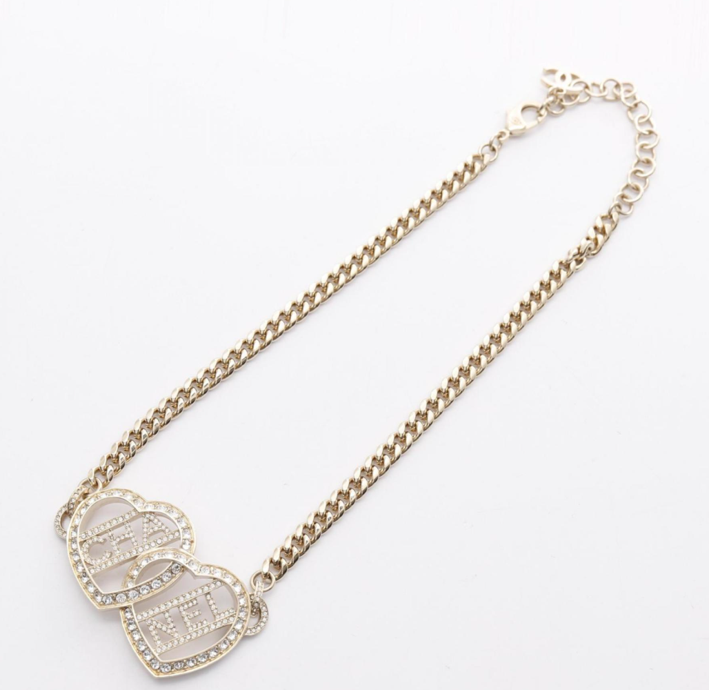Chanel Double Heart Chain Necklace