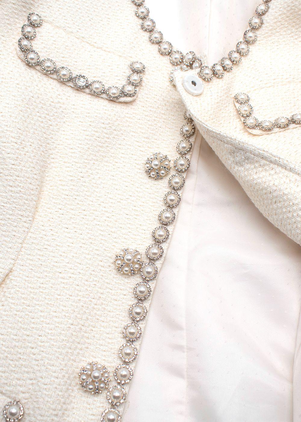 Self Portrait Cream Tweed Faux Pearl Embellished Mini Dress