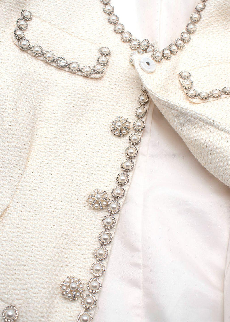 Self Portrait Cream Tweed Faux Pearl Embellished Mini Dress