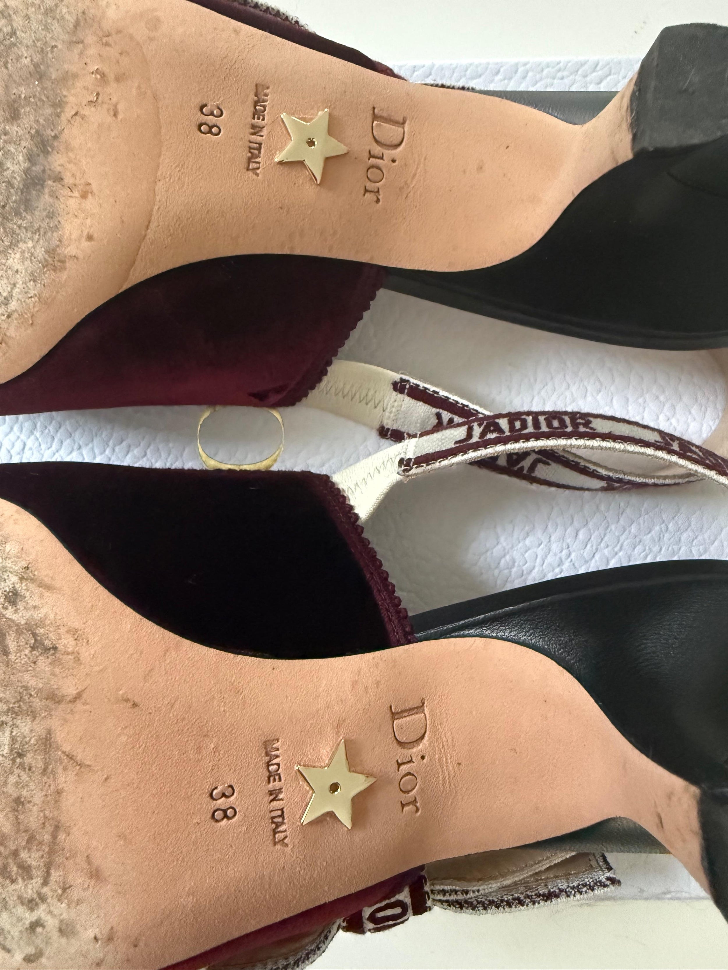 Dior Burgundy Velvet Sling Back Sandals