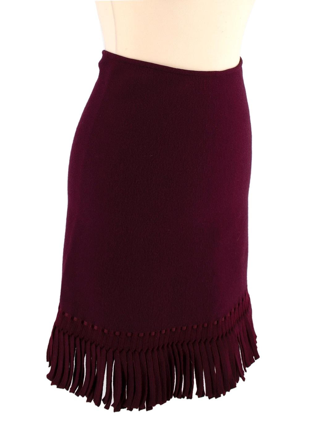 Alaia Burgundy Fringe Trimmed Mini Skirt