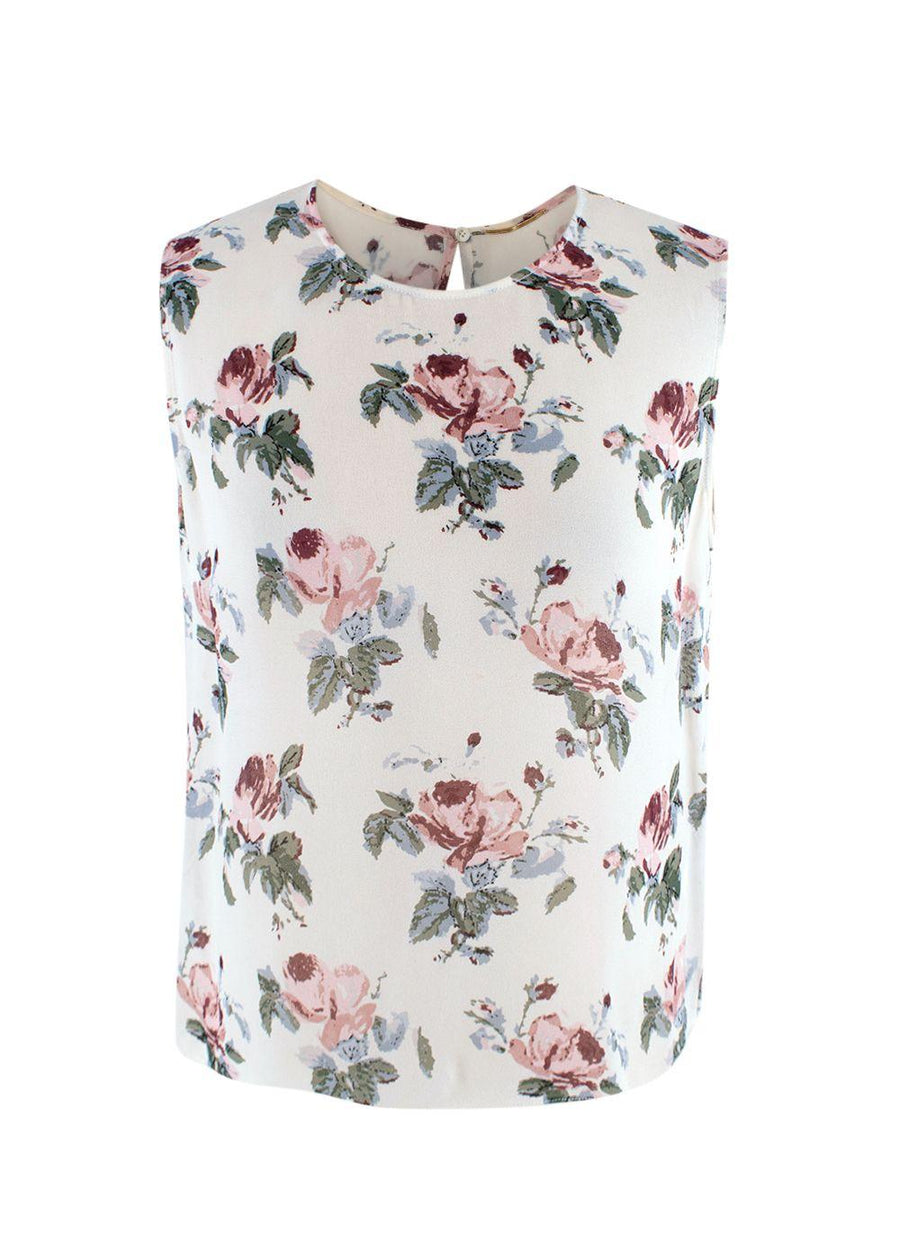 Saint Laurent Crepe Sleeveless Floral Top