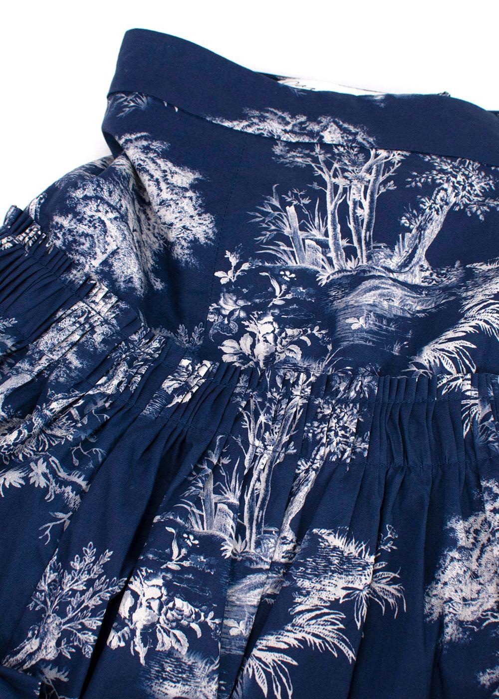 Cara Cara Navy Toile de Jouy Printed Tiered Cotton Skirt
