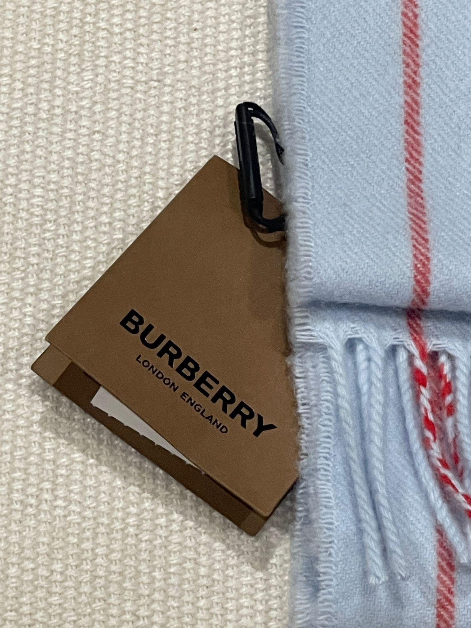 Burberry Blue Cashmere Blend Striped Scarf