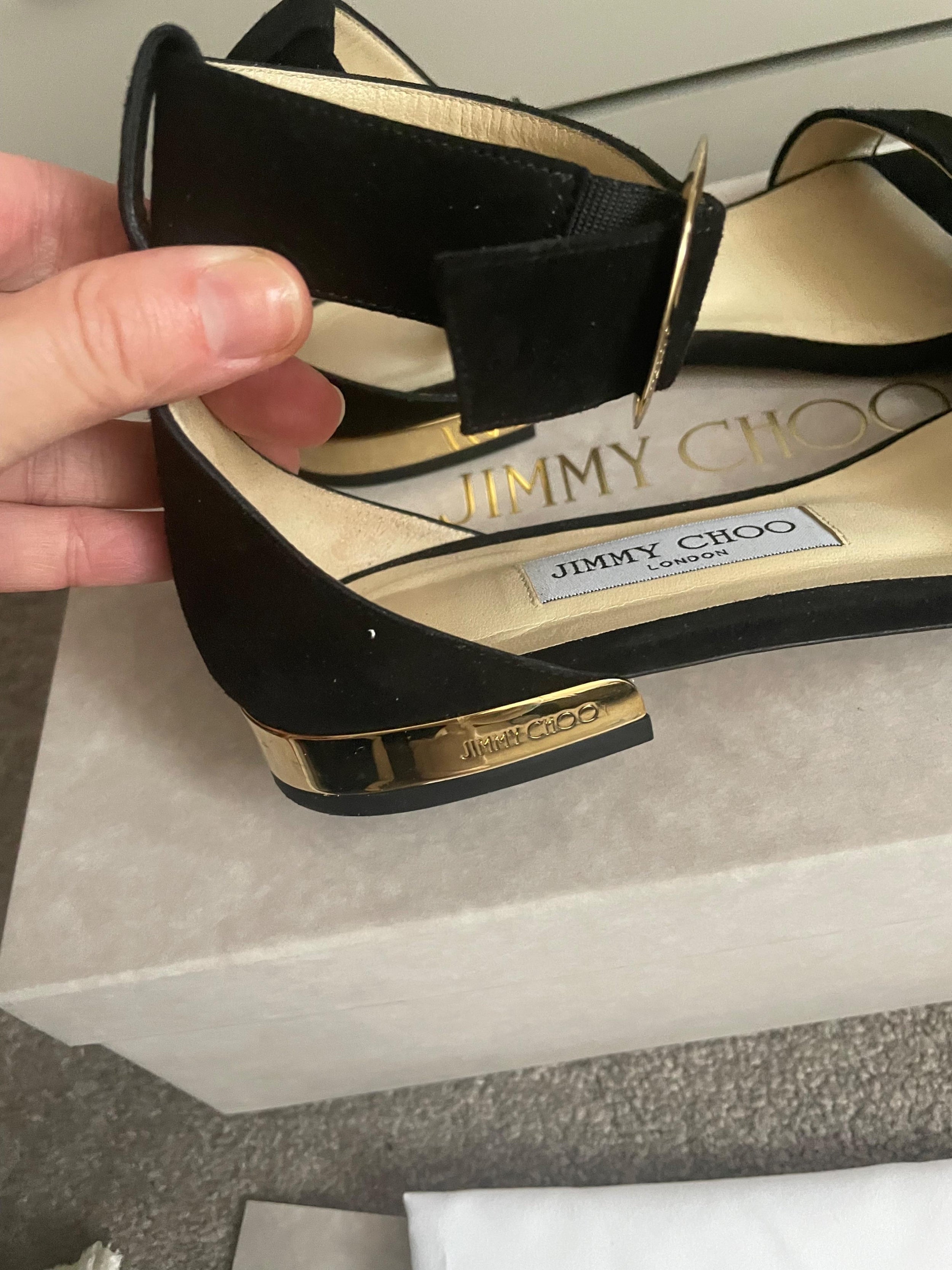 Jimmy Choo Black Suede Flat Sandals