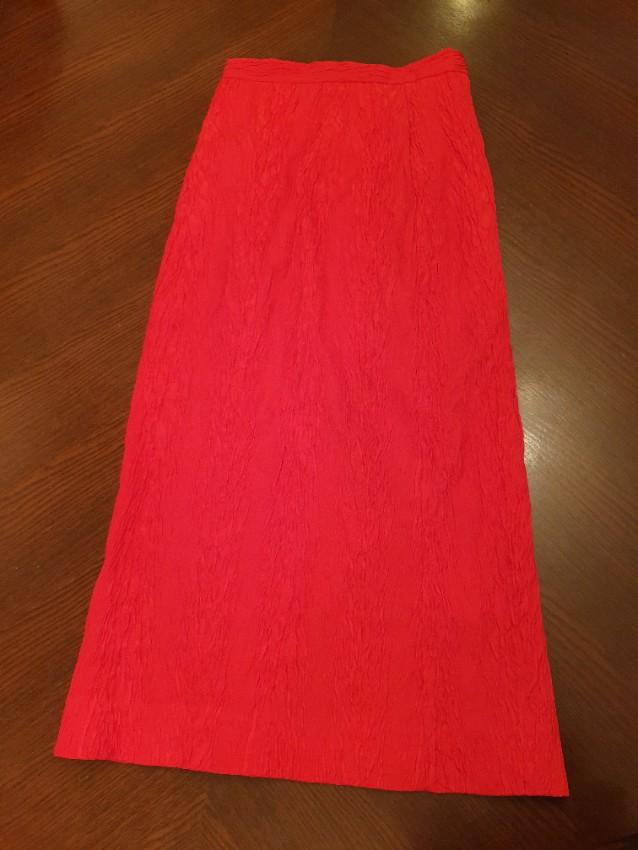 Alexa Chung Red Crepe Midi Skirt