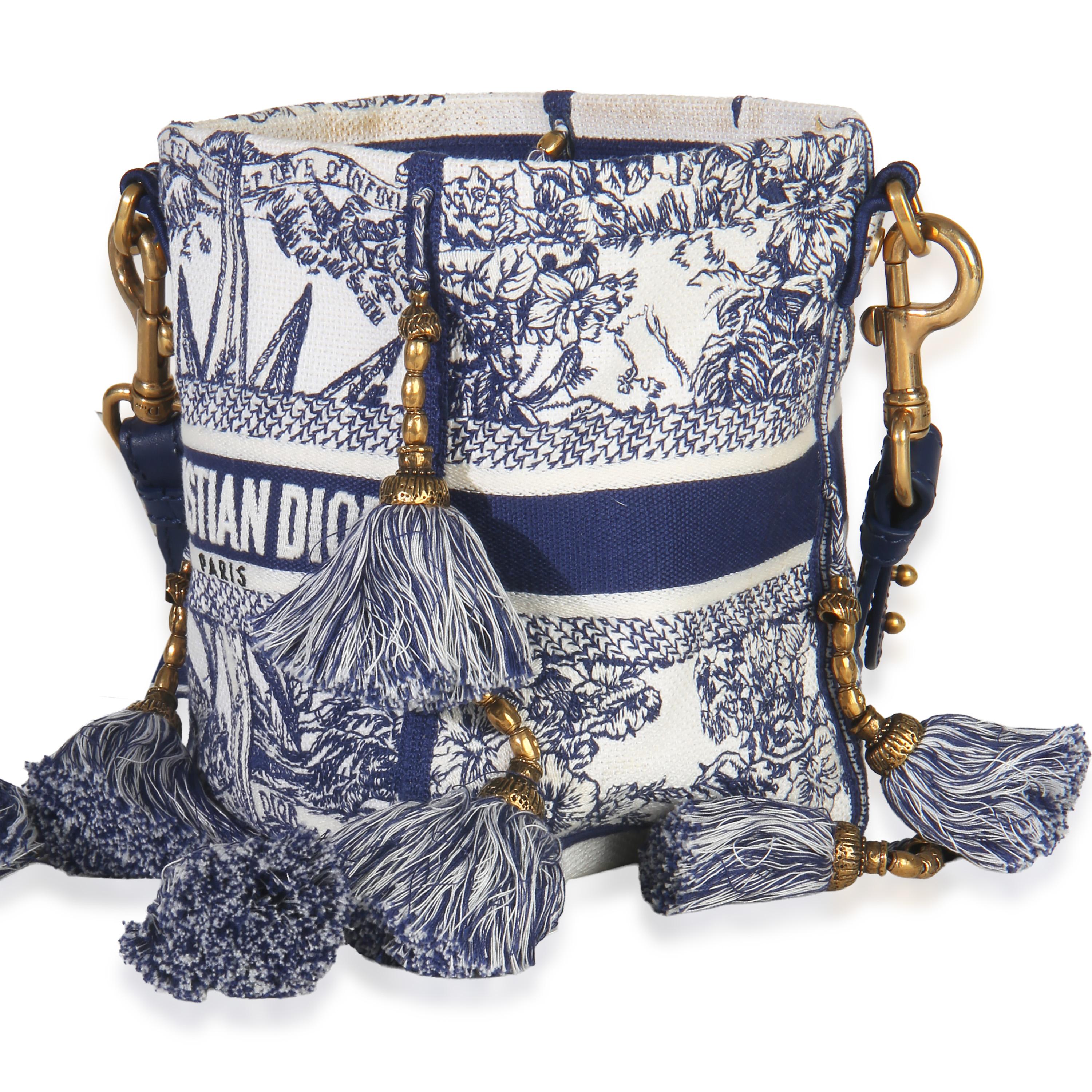 Christian Dior  Toile de Jouy Embroidery D-Bubble Bucket Bag