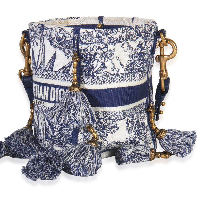 Christian Dior  Toile de Jouy Embroidery D-Bubble Bucket Bag