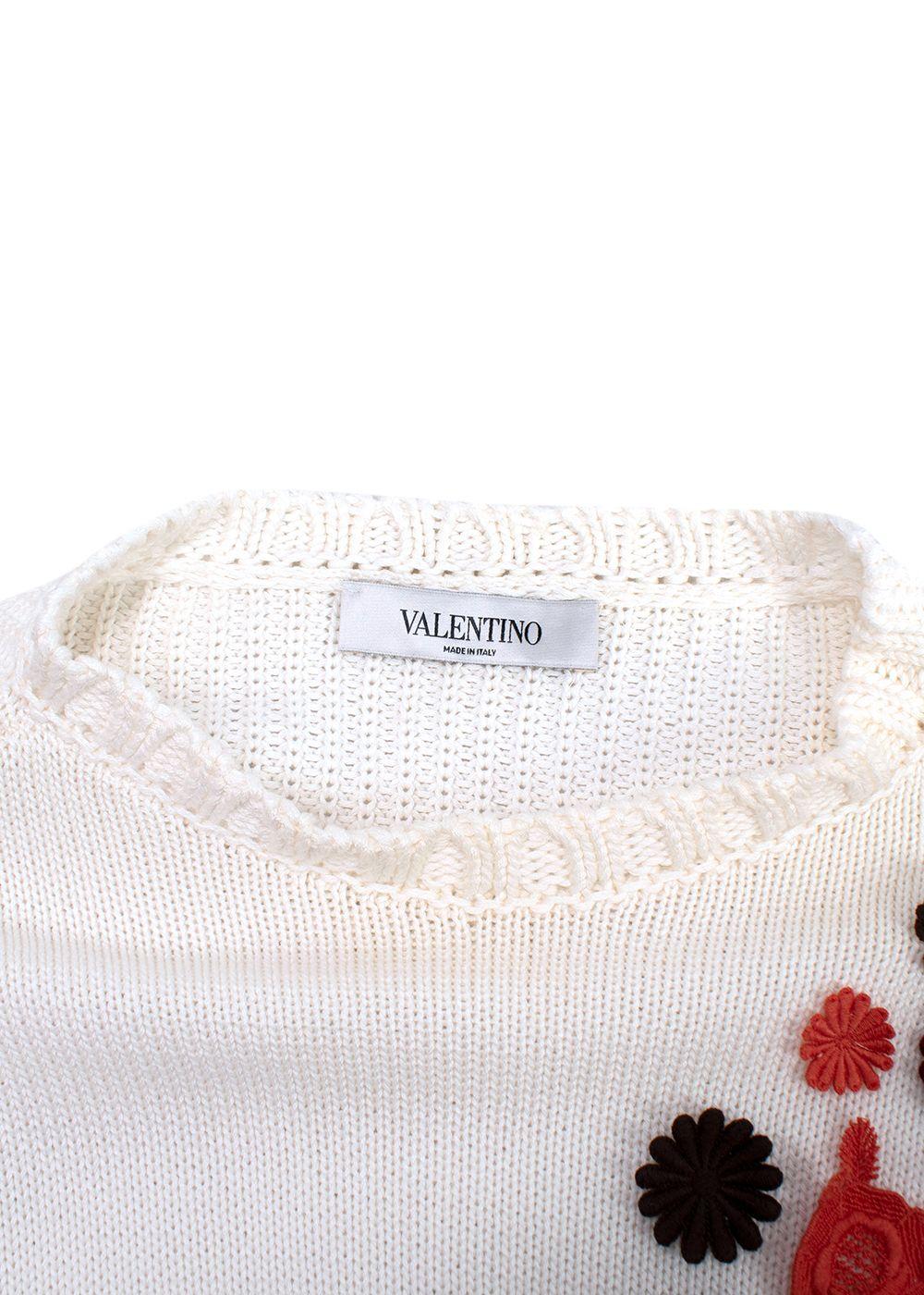 Valentino Ivory Floral Applique Cropped Jumper