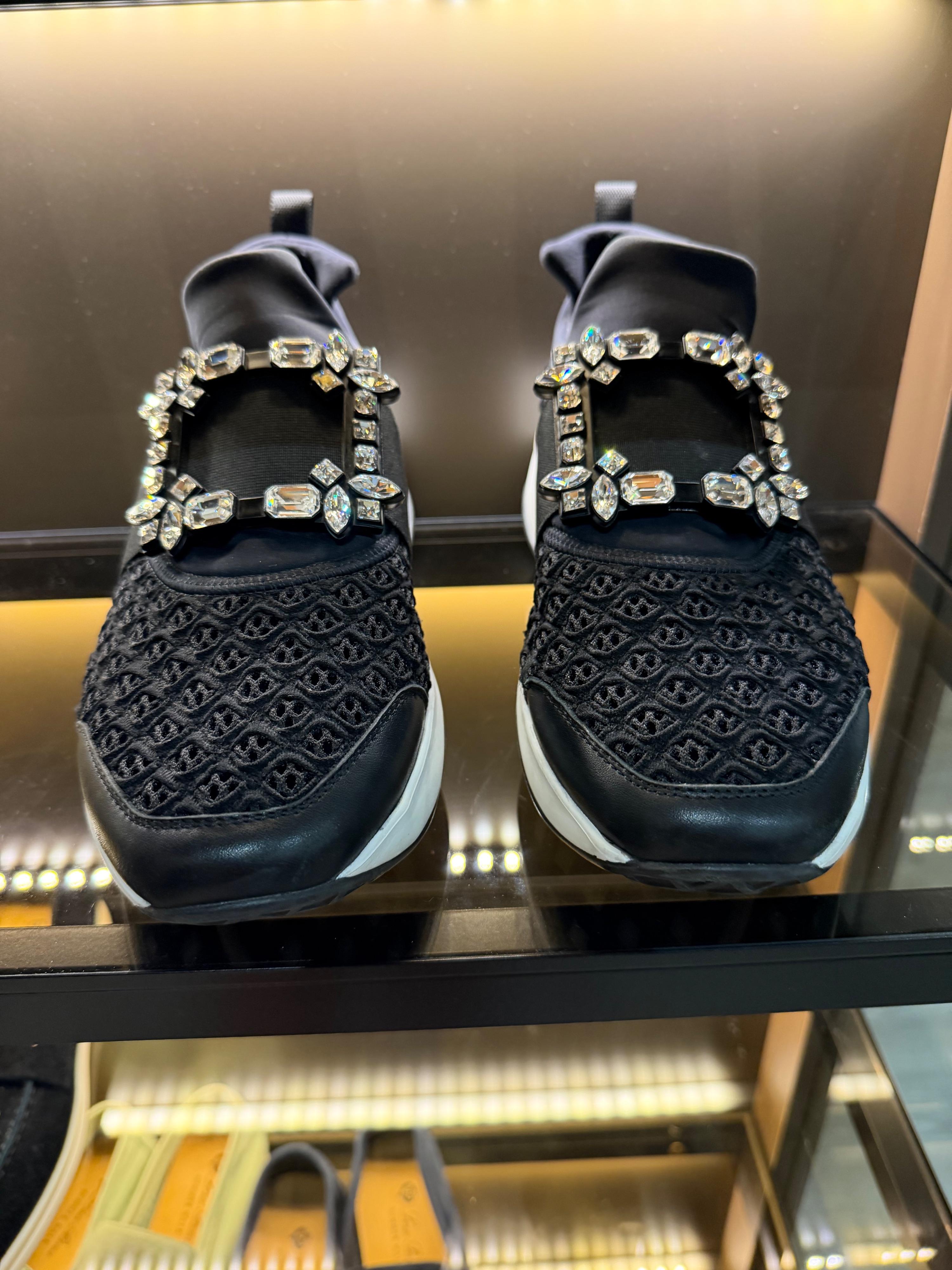 Roger Vivier Crystal Embellished Buckle SlipOn Sneakers